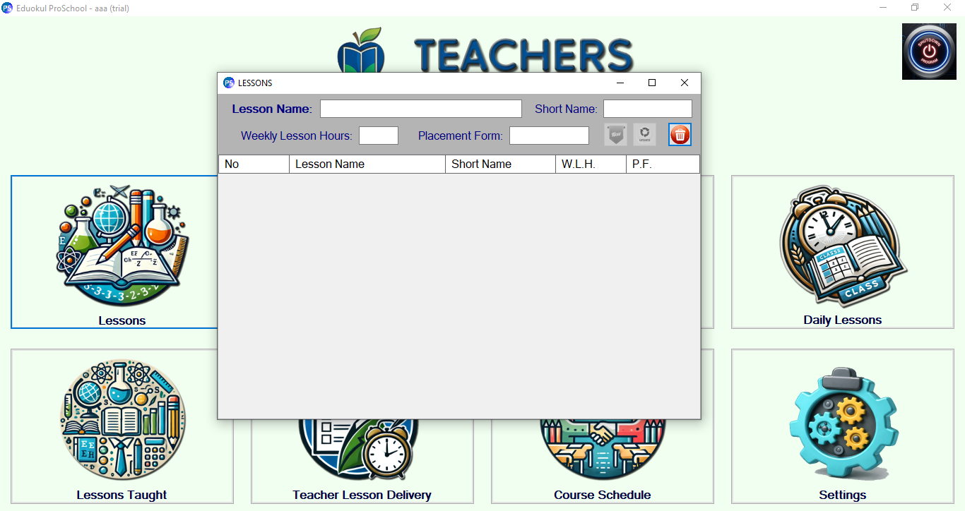 Lessons Management Setup